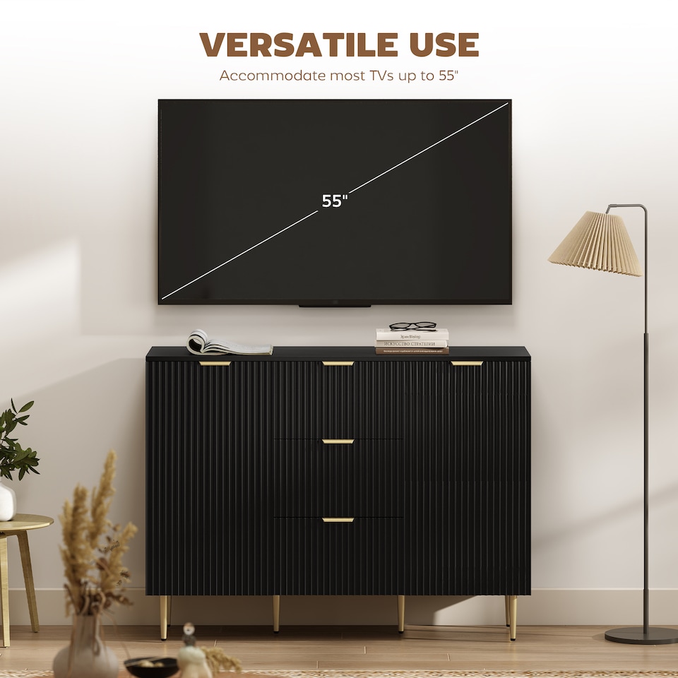 image 1 of HOMCOM Sideboard Buffet Cabinet w/ 3 Drawers and Adjustable Shelves, Black