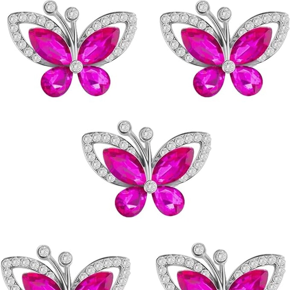 Pack of 5 Fuchsia Crystal Butterfly Embellishments - Fuchsia Pink