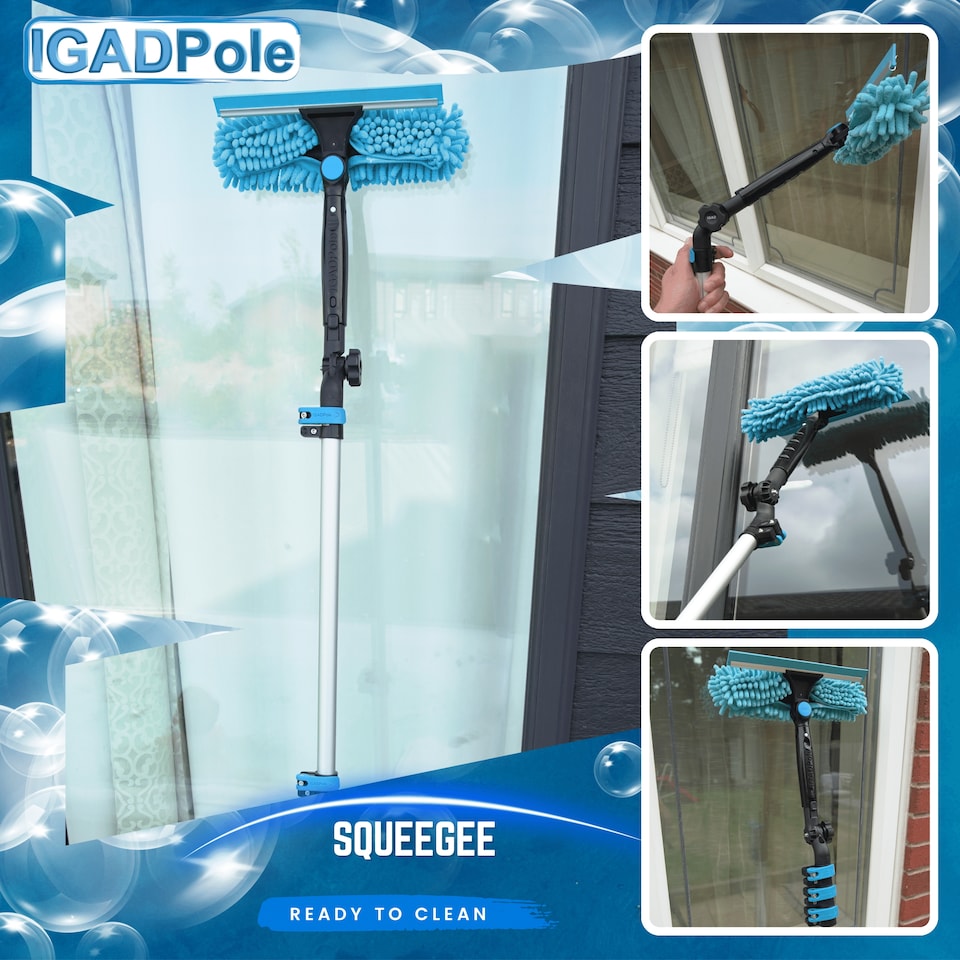 image 1 of IGAD Pole 3.6m (12ft) Window Squeegee Cleaning Kit, Extension Pole and 10"(25cm) Window Squeegee