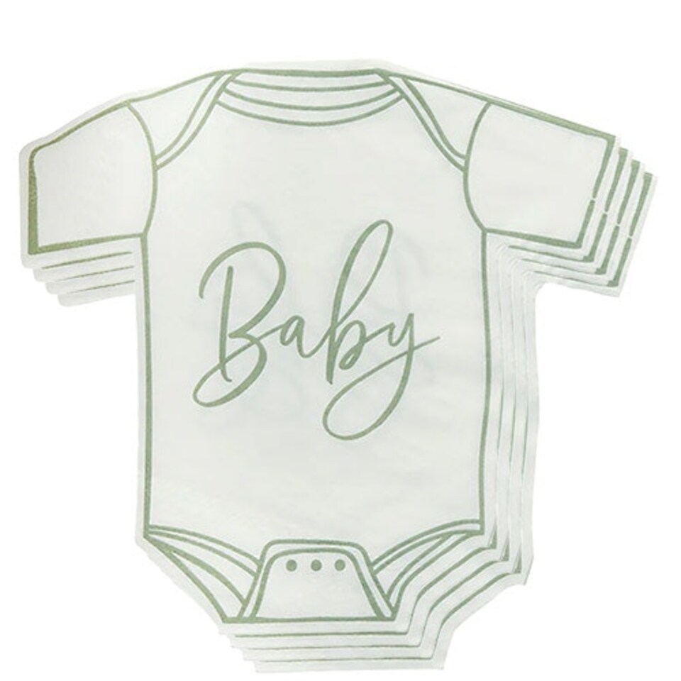 Sage Green Baby Babygrow Luncheon Paper Napkins 3 Ply 33cm - Pack of 16