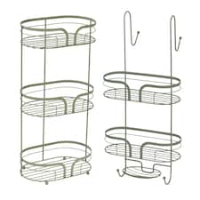 Showerdrape Dante Sage Green Floor Caddy and 2 Tier Over Door Hook Shower Caddy | Green | Sage Green | 1