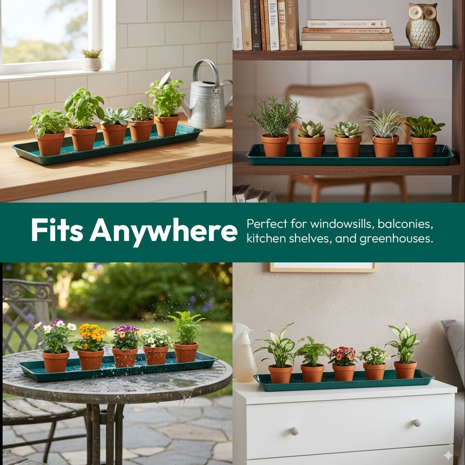 image 1 of 61cm Medium Windowsill Plant Tray Plastic Drip Tray for Indoor Outdoor Plant Pots Pack of 6