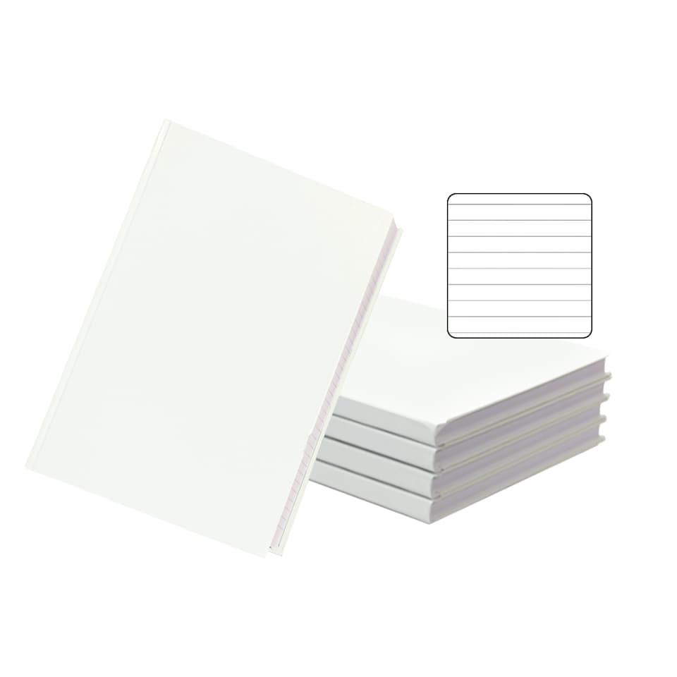 image 1 of Pack of 5 A5 160 Pages 8mm Ruled White Casebound Notebooks