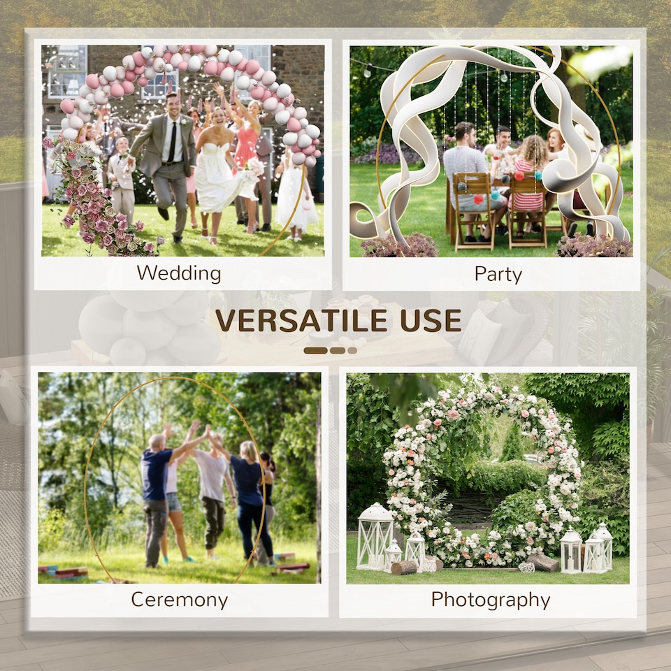 image 1 of Outsunny 222cm Gold Tone Wedding Arch Round Backdrop Stand for Birthday Party | Gold | Gold Tone | 222 x 60 x 224 cm