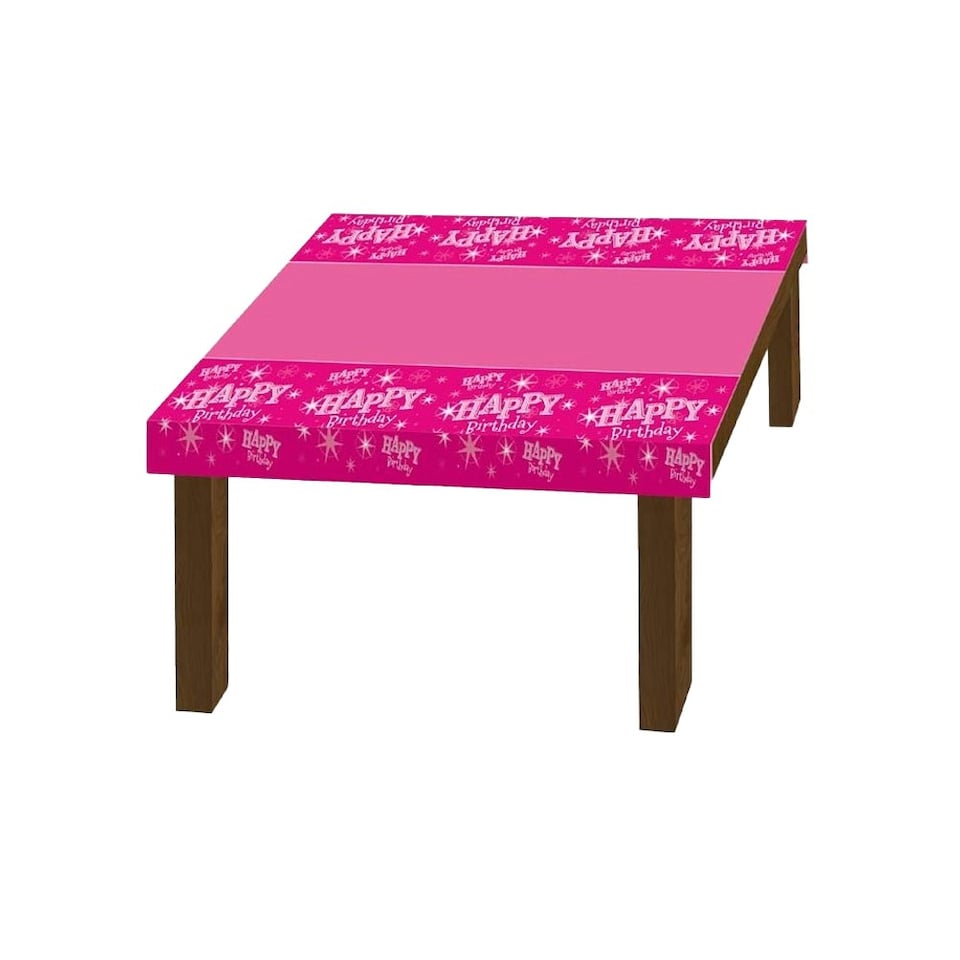 Qualatex Sparkle Happy Birthday Party Table Cover - Pink - One Size