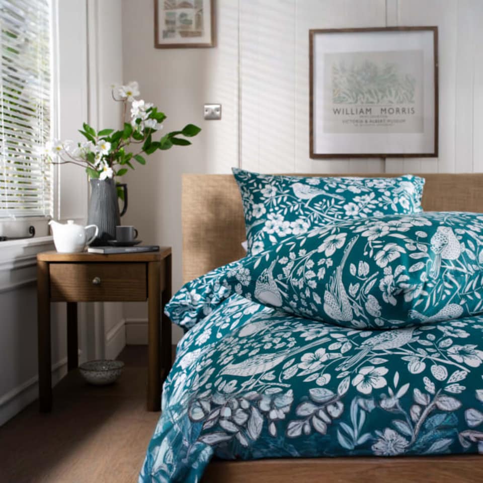image 1 of Woodland Bird Cotton Duvet Set in Printed Design