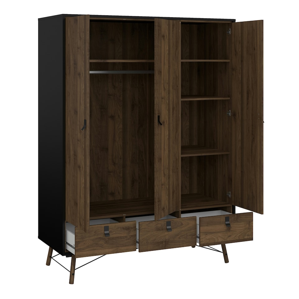 image 1 of Ry Wardrobe 3 Doors 3 Drawers in Matt Black Walnut
