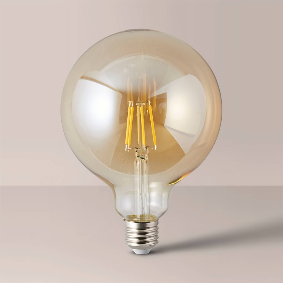 image 1 of ValueLights 2 Pack Filament E27 Amber Glass Globe Light Bulbs | Clear