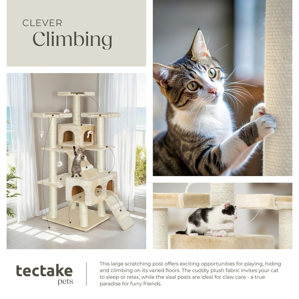 image 1 of Cat Tree Knuti - 186 cm, sisal cat scratching post - Beige