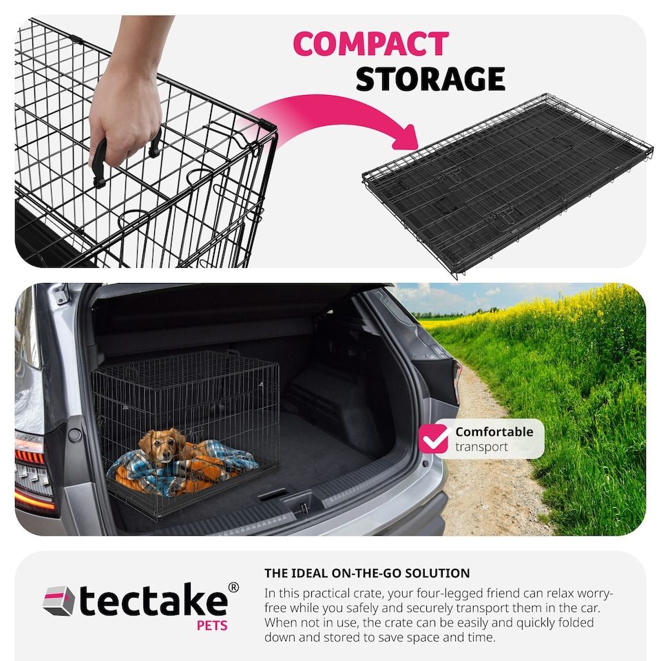 image 1 of Dog Crate Luna - foldable, robust steel mesh, double locked doors - 48x78x52.5cm
