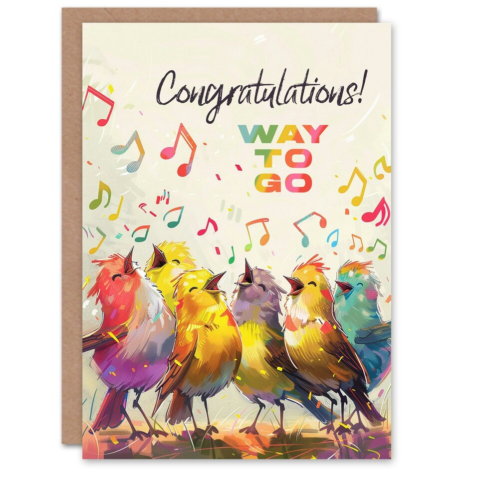 image 1 of Cheerful Colourful Birds Singing Way Go Woman Congratulations Her Card