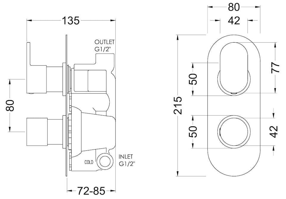 image 1 of Current Round Twin Concealed Thermostatic Shower Valve & Knob - Chrome