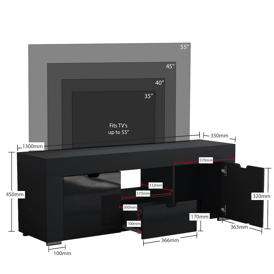 image 1 of Vida Designs Eclipse 2 Door 1 Drawer LED TV Unit Entertainment Stand, White