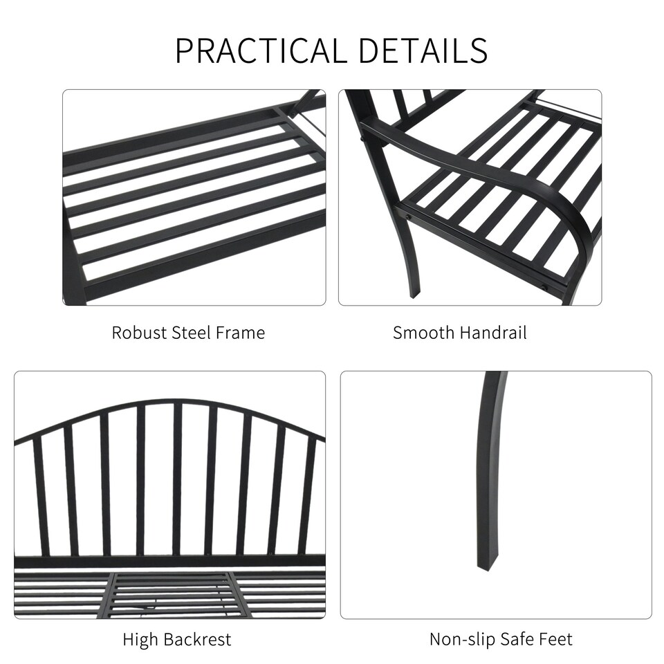 image 1 of Outsunny Outdoor Metal Frame 2 Seater Bench Patio Park Garden Seating Chair
