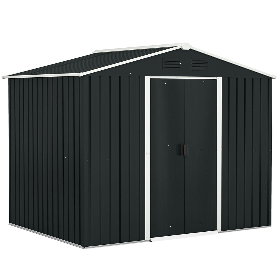 image 1 of Outsunny 7.7 x 5.7ft Metal Garden Shed with Ventilation Slots and Sliding Doors, Galvanised Outdoor Tool Storage House, Grey