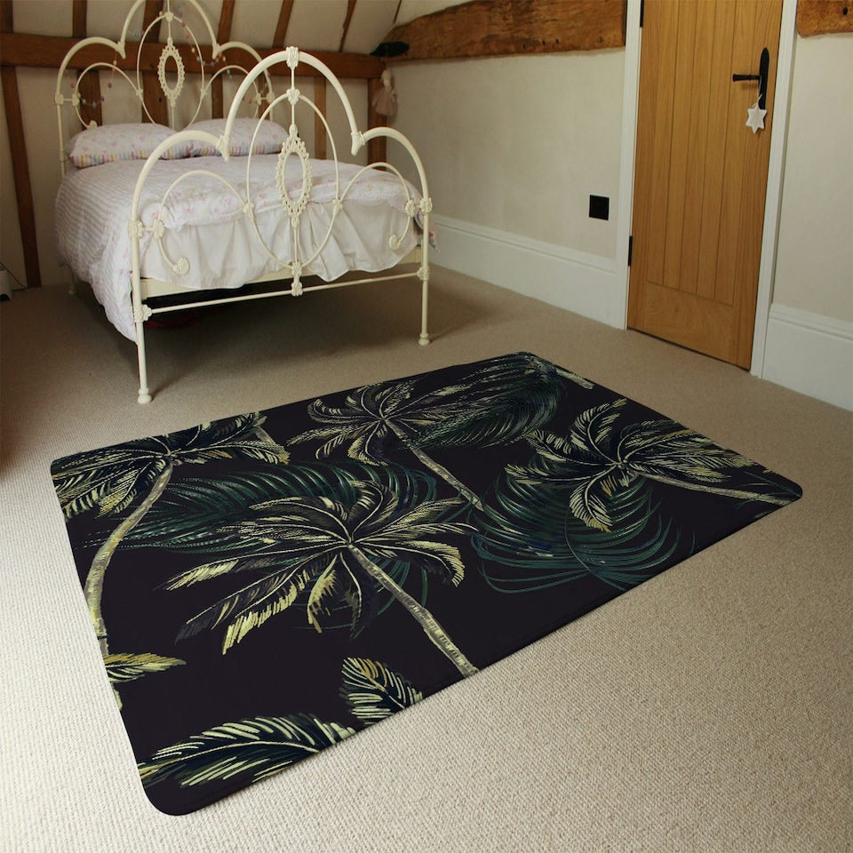 image 1 of Green Palm on Black (Rug) Green | XL: 160x230cm