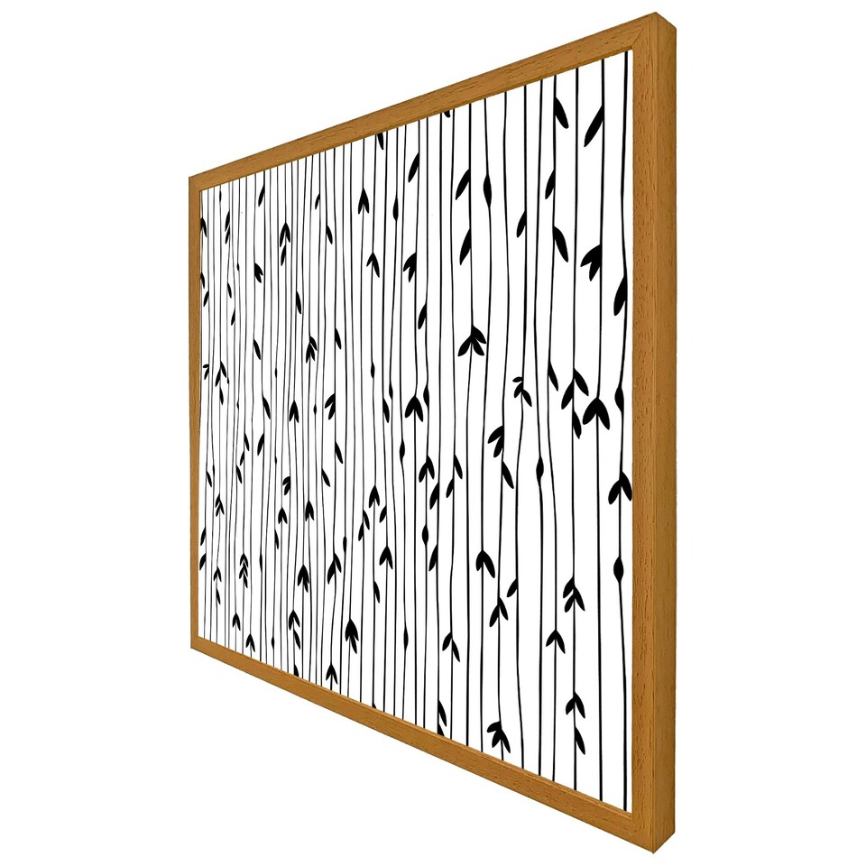 image 1 of Sketchy leaves scattered on hand drawn lines on white background (Picture Frame) White | S