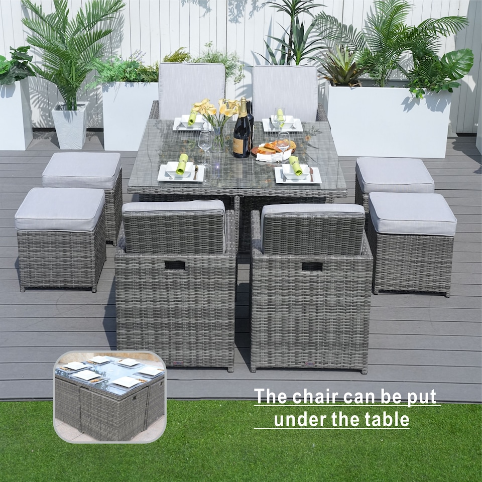 image 1 of Direct Wicker 9 Pieces Outdoor Rattan Garden Dining Table and Chair Set