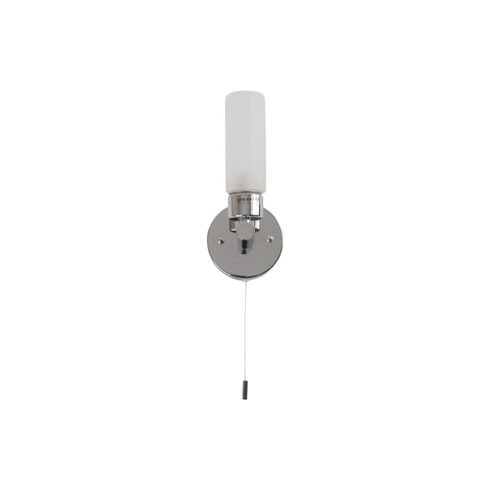 image 1 of Polished Chrome IP44 Bathroom Tube Wall Light With Pull Cord Switch | Chrome | White | 1
