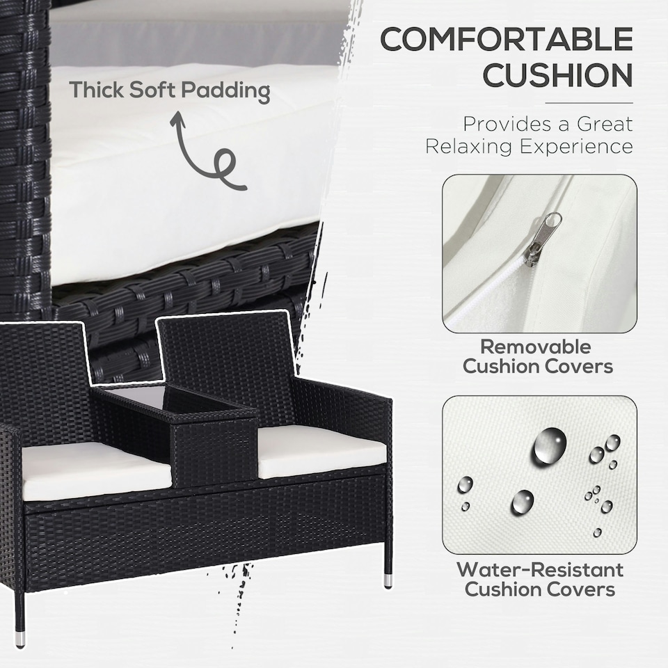 image 1 of Outsunny Rattan Chair Garden Furniture Patio Love Seat Table Grey | Grey