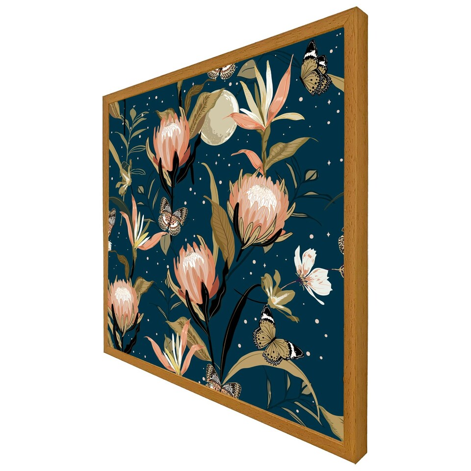 image 1 of The moon, butterflies & flowers (Picutre Frame) Grey | L