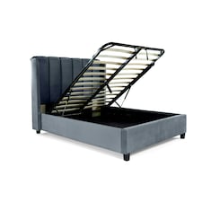 Aurora Grey Velvet Ottoman Bed And Neptune Spring Mattress King Size N/A