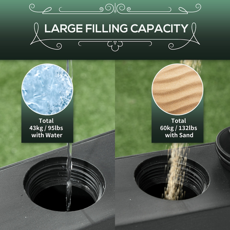 image 1 of Outsunny Garden Parasol Base 43kg Water or 60kg Sand Filled with Wheels | Black | Black