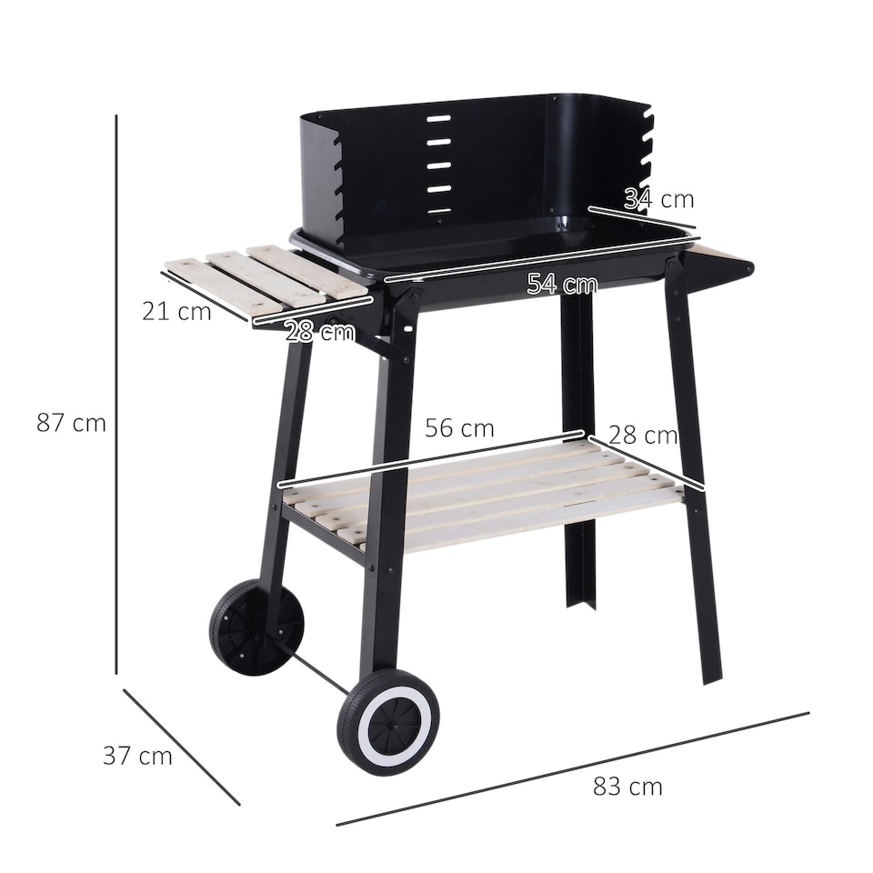 image 1 of Outsunny Charcoal BBQ Grill Trolley Barbecue Patio Outdoor Garden Heating Smoker