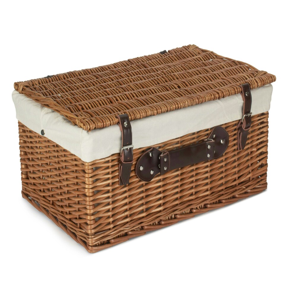 image 1 of 56cm Double Steamed Wicker Picnic Basket with Lining White | White | One Size