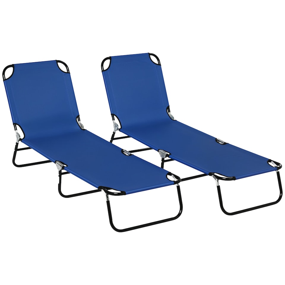image 1 of Outsunny Folding Sun Loungers Set of 2 with Adjustable Backrest, Blue