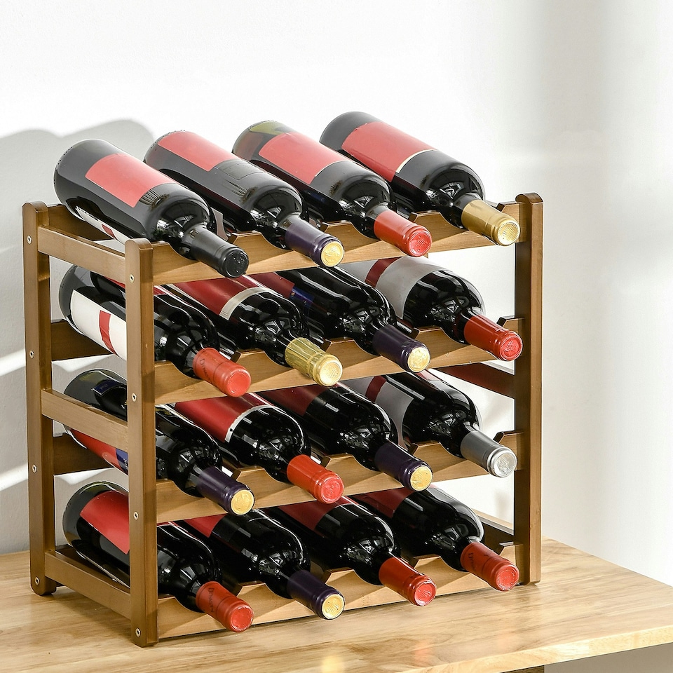 image 1 of HOMCOM Free Standing Wine Rack 16 Bottle Holders, Bamboo Display Shelf