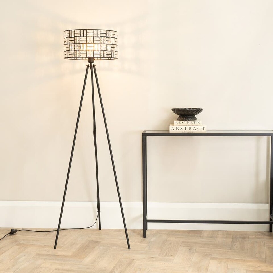 image 1 of ValueLights Elise Acrylic Shade Black Tripod Floor Lamp | Black