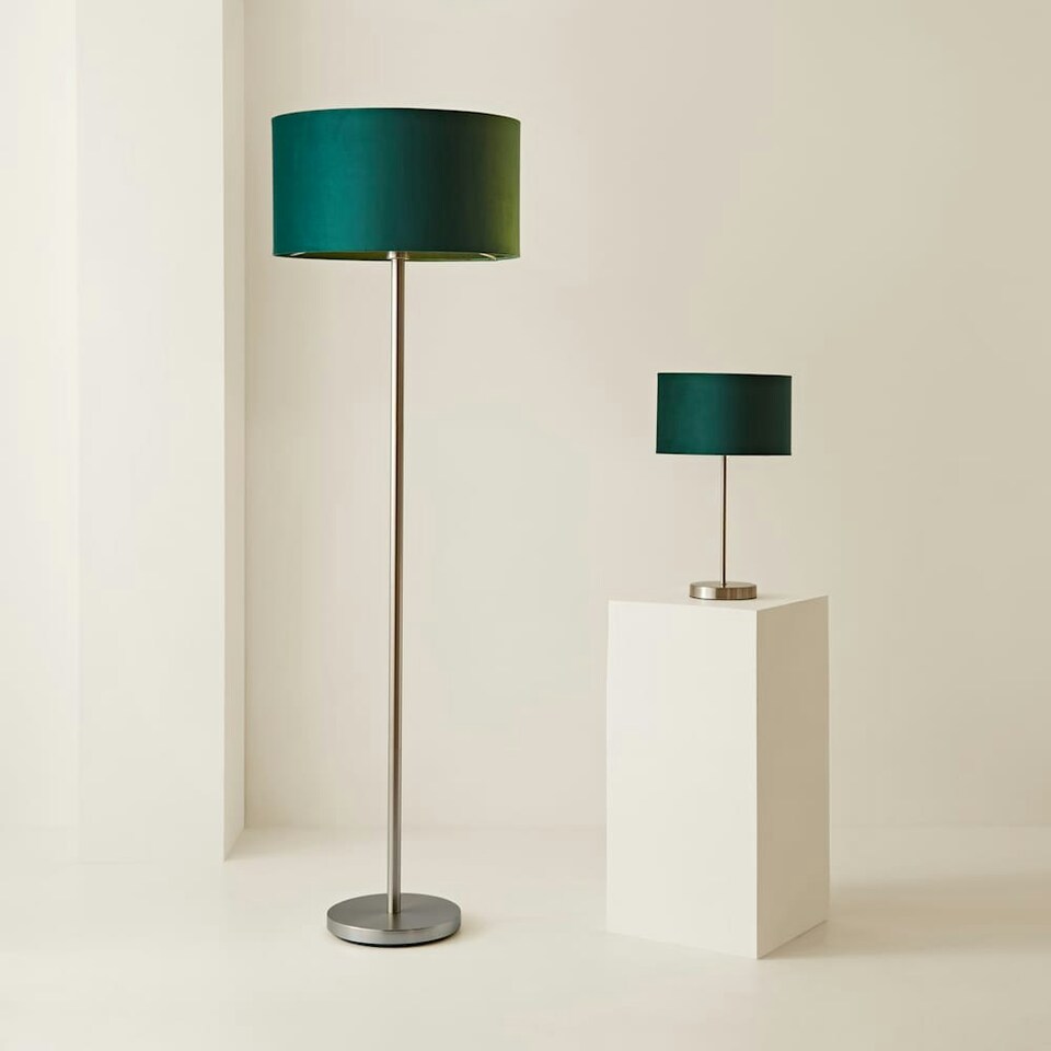 image 1 of ValueLights Charlie Chrome Stem Floor Lamp Green Drum Shade Green