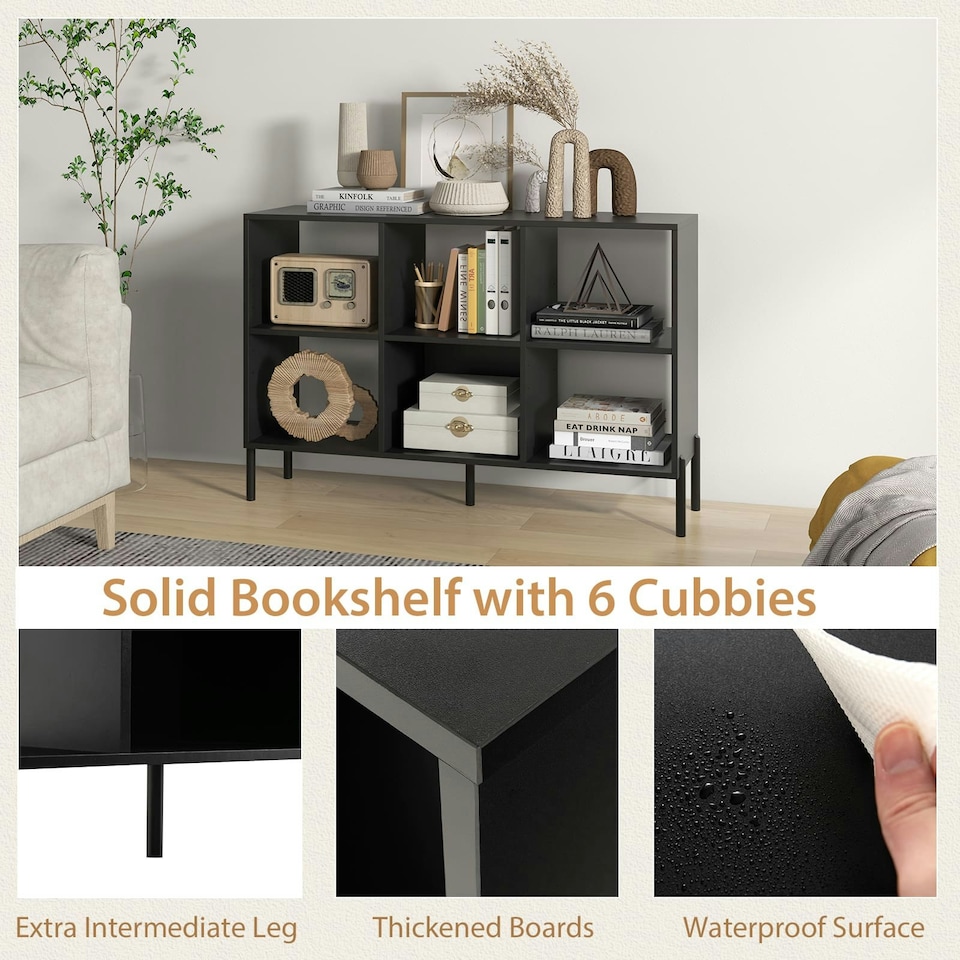 image 1 of COSTWAY Wooden Storage Bookcase 6 Cube Bookshelf Rack Black Black