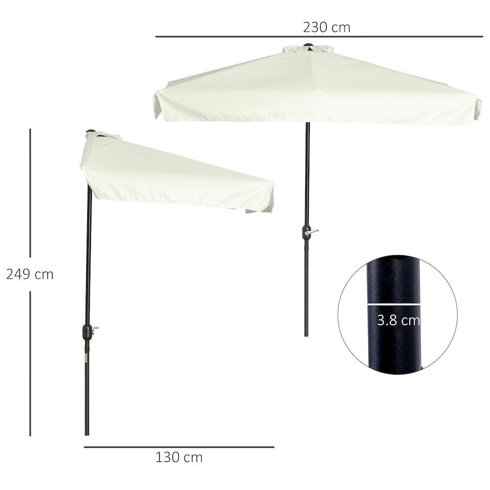 image 1 of Outsunny 2.3m Half Round Parasol Garden Sun Umbrella Metal w/ Crank Off-White