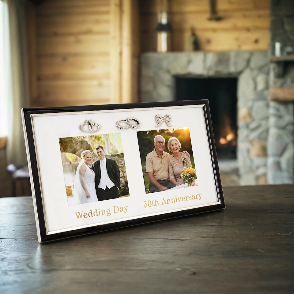 image 1 of 50th Anniversary & Wedding Frame with Silver & Black Icons | Silver | One Size