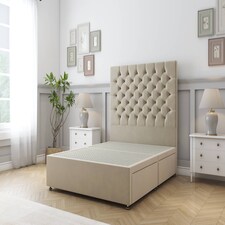 Sloomy Mayfair Almond Coniston Divan Bed Base No Drawers With 26 Inch Strutted Headboard | Cream | Almond | Double | 1
