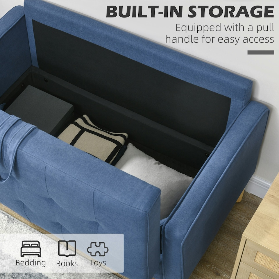 image 1 of HOMCOM Compact Loveseat Sofa 2 Seater Sofa with Storage and Wood Legs Blue