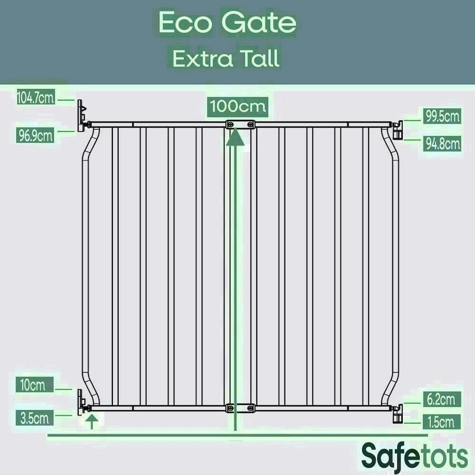 image 1 of Safetots Extra Tall Eco Screw Fit Baby Gate, Grey, 70cm - 80cm, Extra Tall Gate 100cm in Height, Stair Gate for Baby