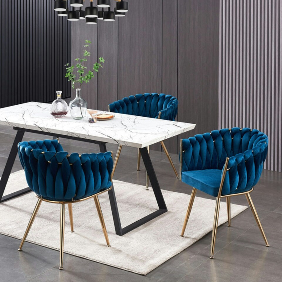 image 1 of Single Roma Knot Velvet Armchair with Gold Metal Legs, Modern Tufted Design for Living Room Blue