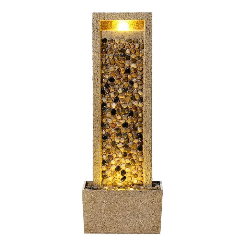 image 1 of Teamson Home Garden Outdoor Water Feature, Tall Waterfall Water Fountain, With Warm LED Lights, Layered Rock Design, River Rock