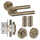 image 1 of Golden Grace Straight T-Bar Design Bathroom Door Handles Set in Antique Brass Finish with Thumbturn and Mortise Lock Gold