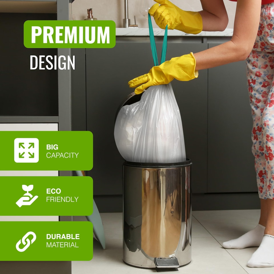 image 1 of Ecobag White Kitchen Drawstring Bin Liners Heavy Duty Extra Strong