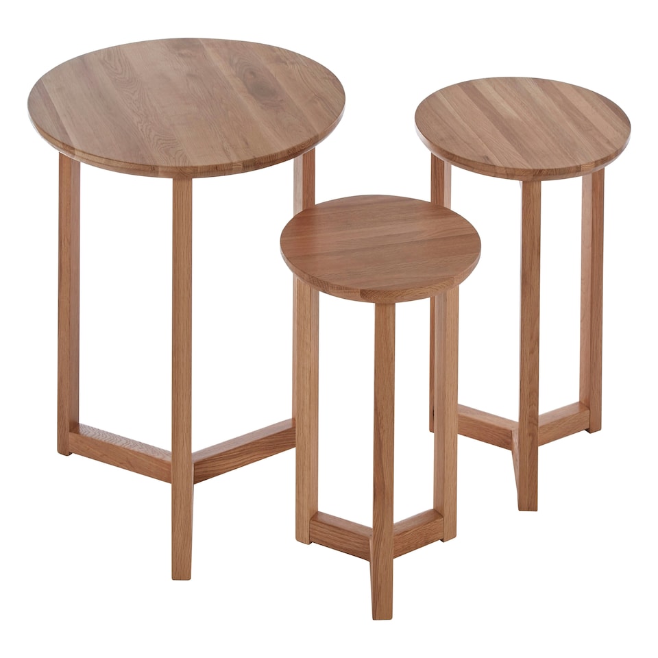 image 1 of Interiors By Premier Simple Set Of 3 Oak Wood Side Tables, Understated Design Side Table By Couch, Richly Grained Lounge Table