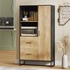 image 2 of HOMCOM 160cm Tall Kitchen Cupboard, Kitchen Pantry Sideboard with 2 Open Shelves, 2 Drawers, Adjustable Shelves and Soft Close Door, Storage Cabinet for Living Room, Dinning Room, Natural Wood Finish
