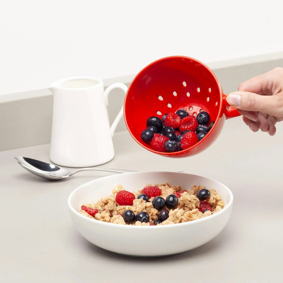image 1 of Zeal Berry Colander Cup, Melamine Fruit and Berry Strainer, Red