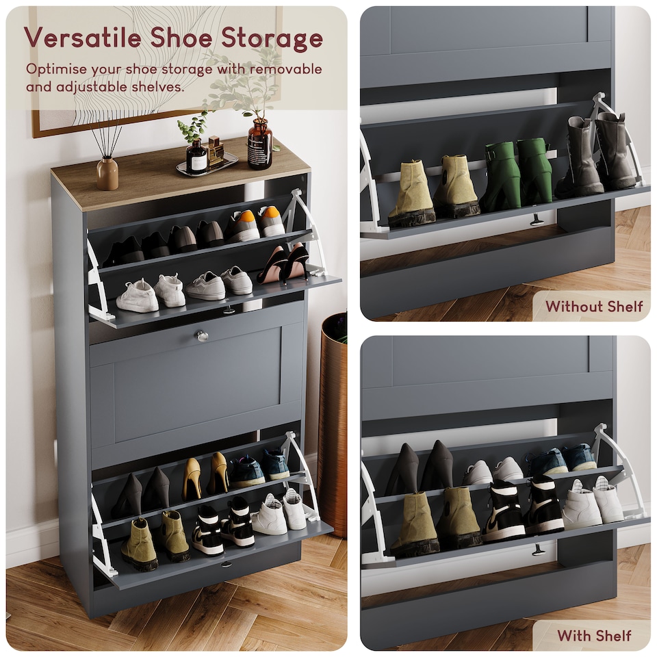 image 1 of Vida Designs 3 Drawer Hallway Shoe Storage Cabinet Unit Compact Design - Grey & Oak