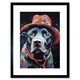 image 1 of Pit Bull Terrier Dog Red Cowboy Hat Portrait 9x7" Black Framed Wall Art Print