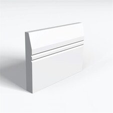Pack of 15 (Total 15 Units) - MR MDF Primed Splay & 2 V Grooves Skirting Board & Rebate - 25mm (T) x 219mm (H) x 4200mm (L)