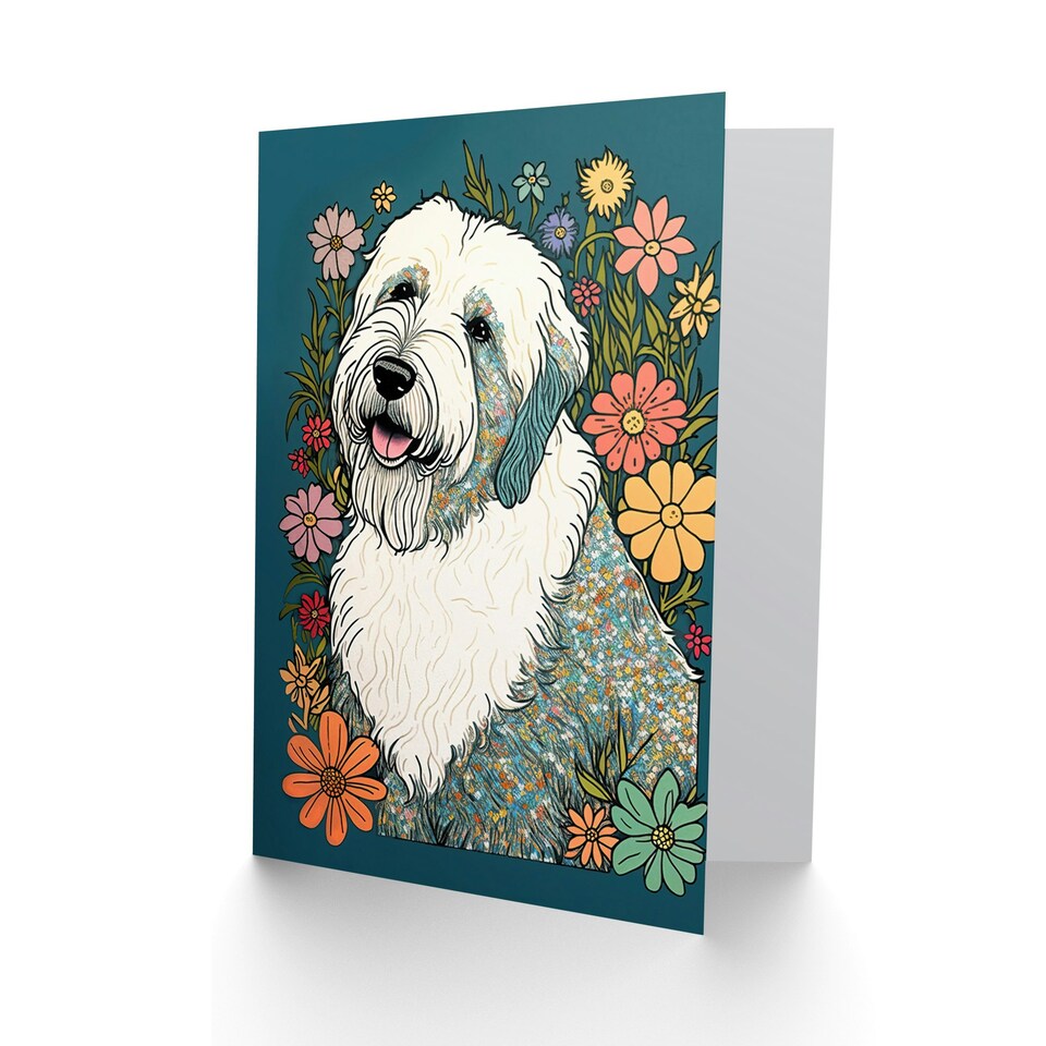 image 1 of English Sheepdog Multi Colour Daisies Birthday Card